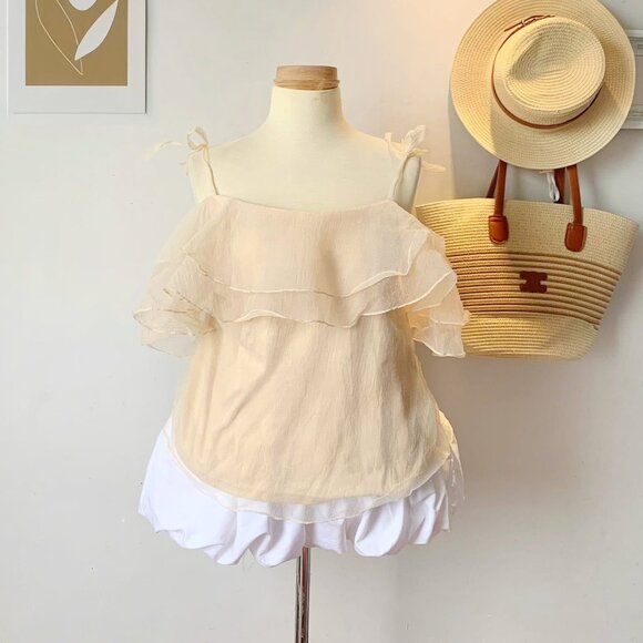 🌸 Romantic Ruffle Off Shoulder Linen Top - Picture 1 of 4